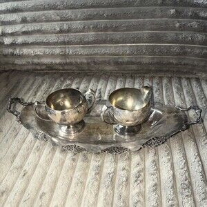 Wm. A. Rogers Silverplate Creamer & Sugar Bowl Set with Tray